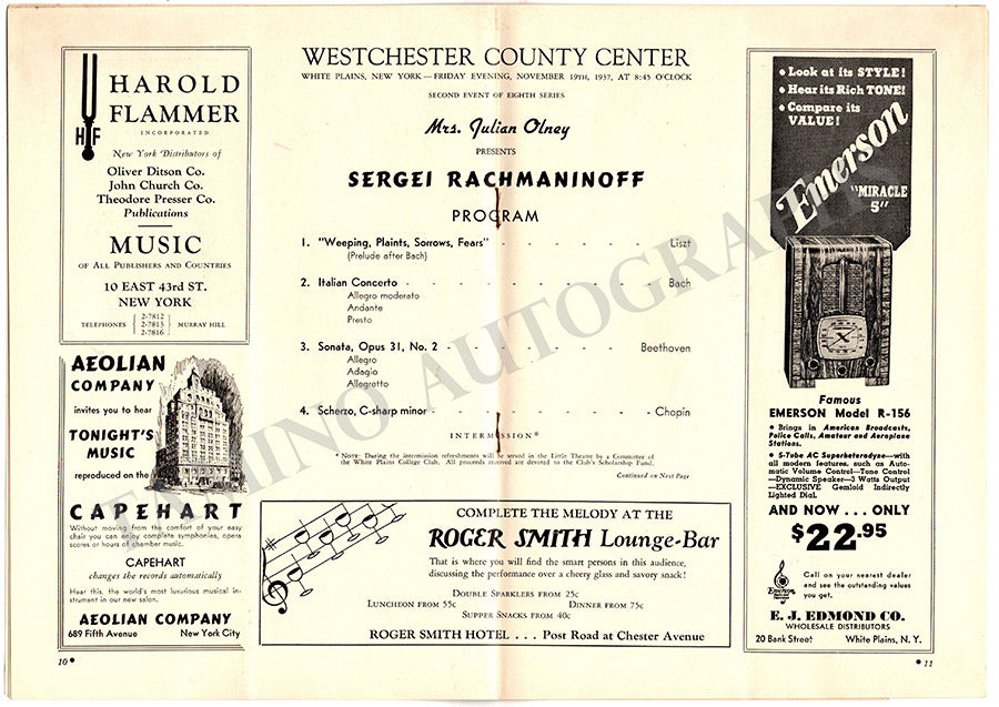Rachmaninov, Sergei - Signed Program New York 1937