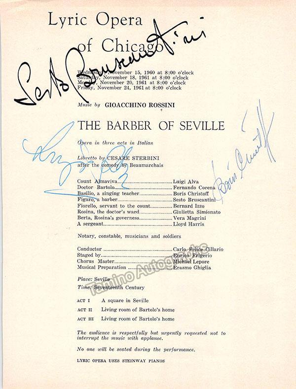 Bruscantini, Sesto - Alva, Luigi - Christoff, Boris - Signed Cast Page Chicago 1960-61 - Tamino