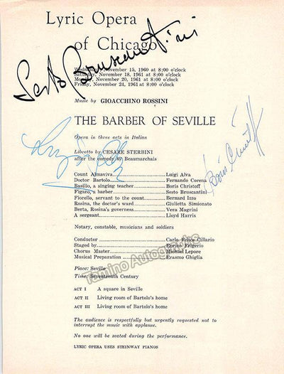 Bruscantini, Sesto - Alva, Luigi - Christoff, Boris - Signed Cast Page Chicago 1960-61