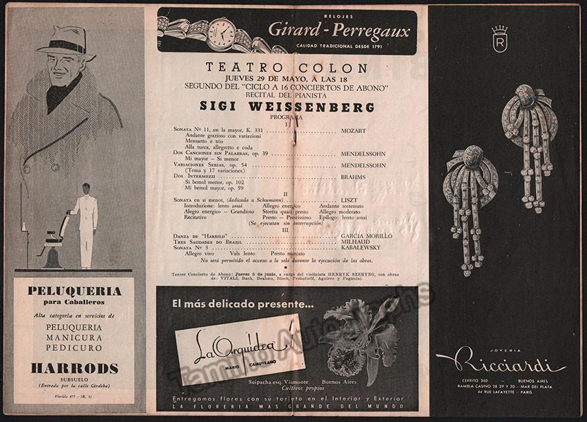 Weissenberg, Sigi - Program Teatro Colon 1952