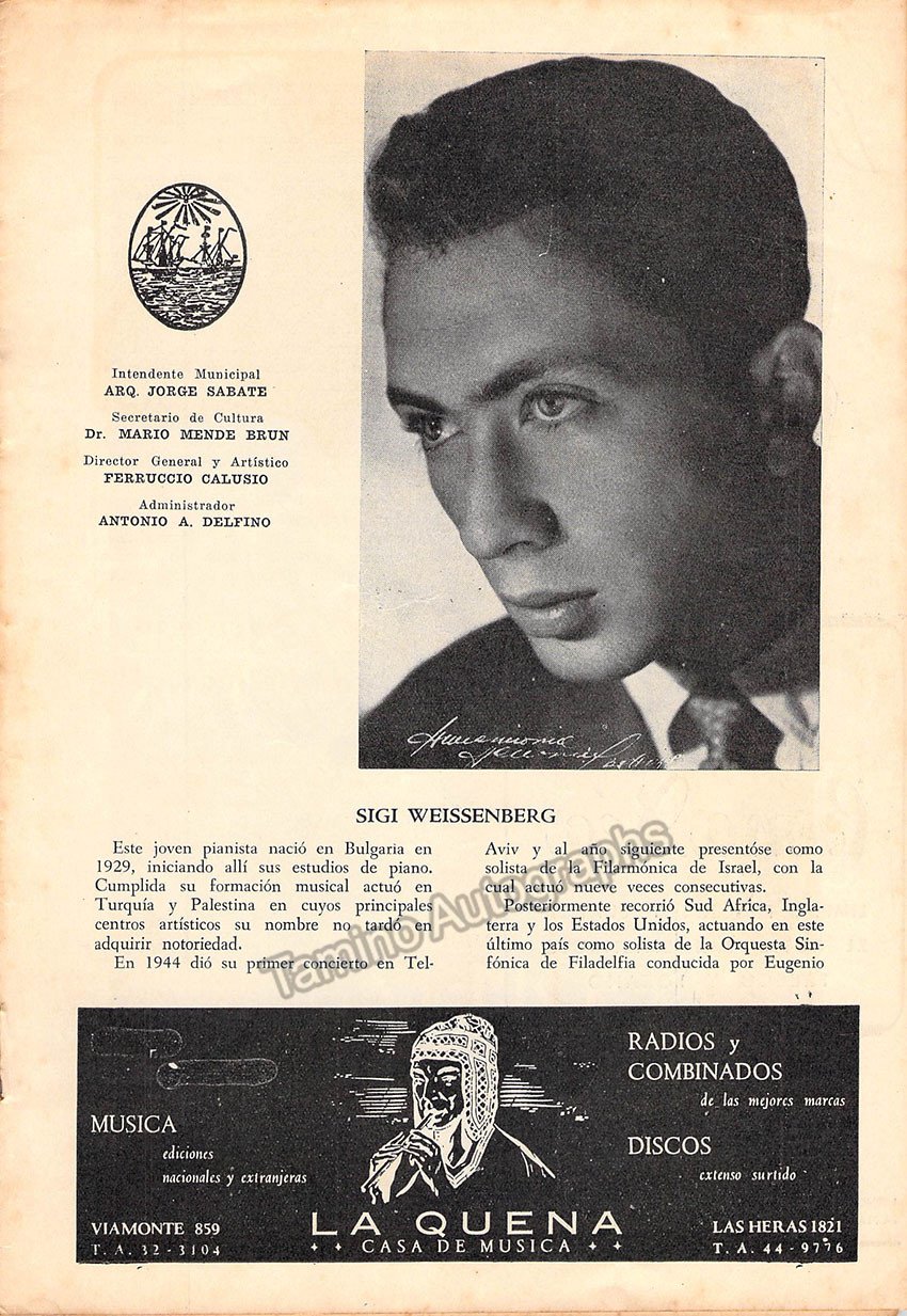 Weissenberg, Sigi - Program Teatro Colon 1952 - Tamino