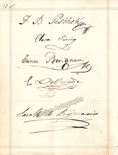 Pyne, Louisa - Pyne, Susanna - Pischek, Johann Baptist - Bevignani, Enrico - Delle Sedie, Enrico - Agnesi, Luigi - 4 pages from an Autograph Album