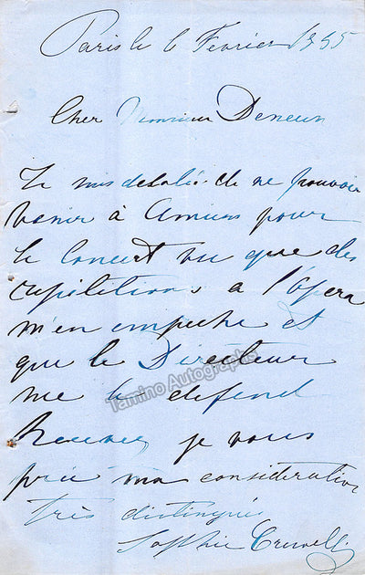 Cruvelli, Sofia - Autograph Letter Signed 1855