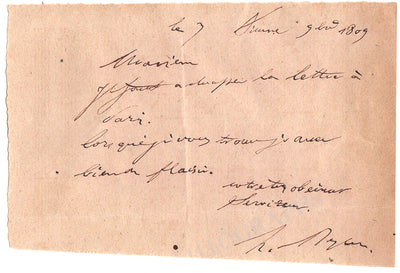 Stendhal - Autograph Note Signed 1809