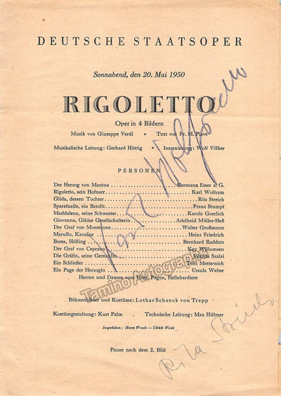 Streich, Rita - Wolfram, Karl - Signed Program Berlin 1950