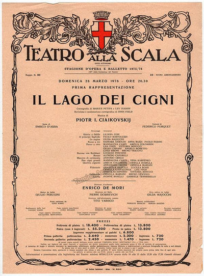 Swan Lake - Teatro La Scala Playbill 1976