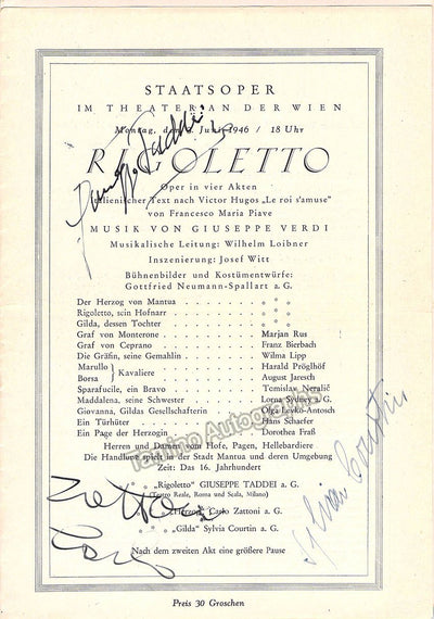 Taddei, Giuseppe - Zattoni, Carlo - Courtin , Sylvia - Signed Program Vienna Staatsoper 1946