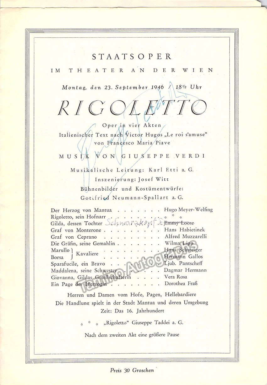 Taddei, Giuseppe - Signed Program Vienna 1946