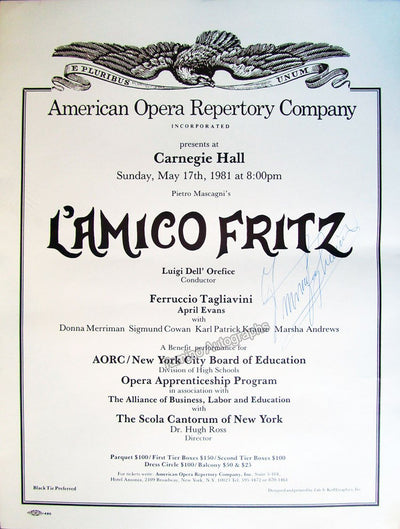 Tagliavini, Ferruccio - Large Poster Signed Carnegie Hall