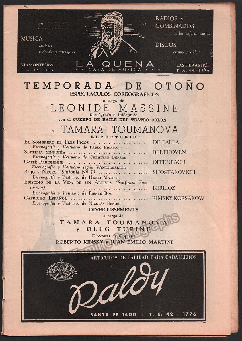 Toumanova, Tamara - Massine, Leonide - Program Teatro Colon 1953 - Tamino