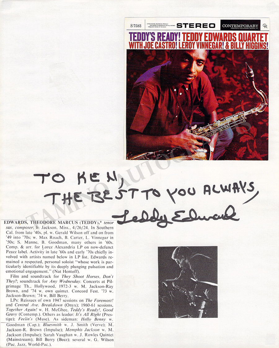 Jazz & Blues Saxophonists 1950s-1990s Autographs Photos – Tamino Autographs