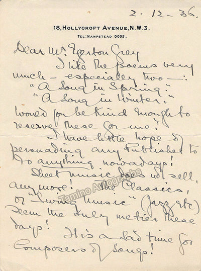 Del Riego, Teresa - Autograph Letter Signed 1936