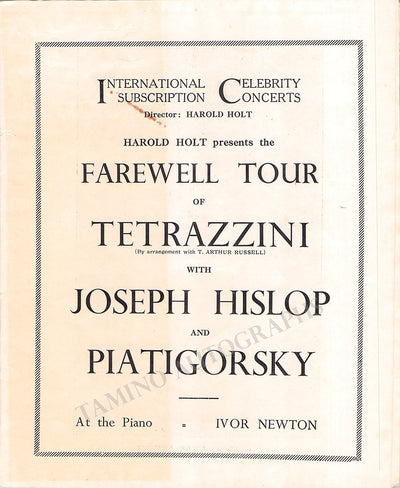 Tetrazzini, Luisa - Piatigorsky, Orlando - Hislop, Joseph - Farewell Tour Program 1933