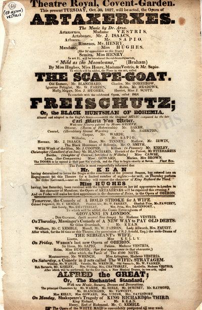 Opera & Theater - Playbill Theatre Royal 1827