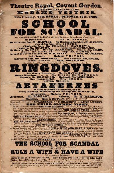 Opera & Theater - Playbill Theatre Royal 1839