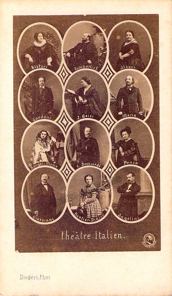 Theatre Italien in Paris - CDV Collage of several nineteenth century performers
