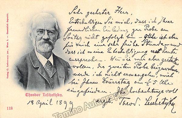 Leschetizky, Theodor - Signed Note with Portrait 1899 - Tamino