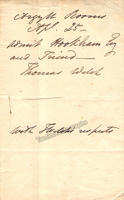 Welsh, Thomas - Autograph Note Signed
