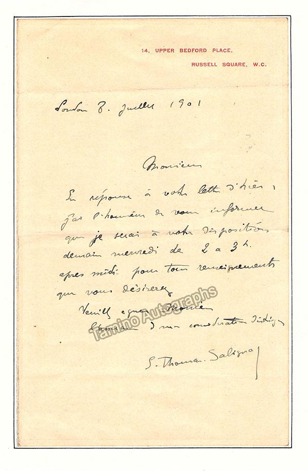 Salignac, Thomas - Autograph Letter Signed 1901