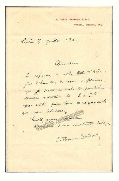 Salignac, Thomas - Autograph Letter Signed 1901