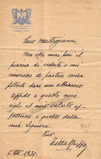 Ruffo, Titta - Autograph Note Signed 1931