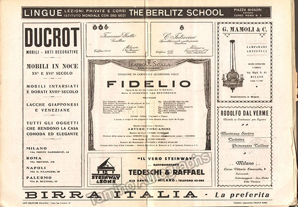 Toscanini, Arturo - Teatro La Scala Program Fidelio 1926/27 – Tamino ...