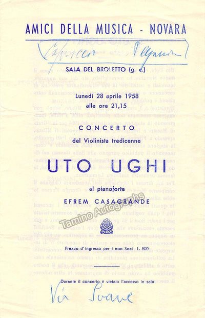 Ughi, Uto - Signed Program Novara, Italy 1958