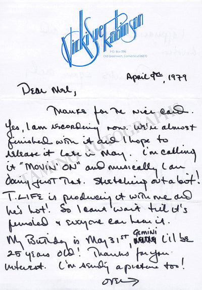 Robinson, Vicki Sue - Autograph Letter Signed 1979