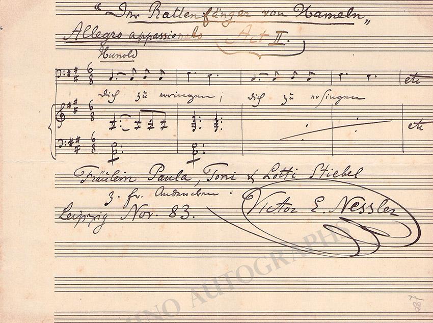 Nessler, Victor - Autograph Music Quote Signed 1883