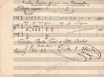 Nessler, Victor - Autograph Music Quote Signed 1883