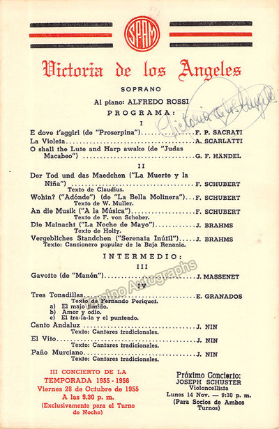 De los Angeles, Victoria - Signed Program Havana 1954