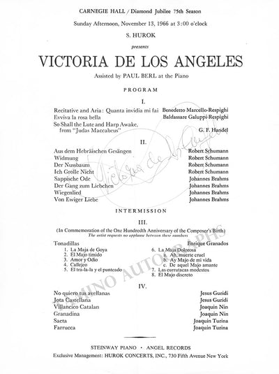 De los Angeles, Victoria - Signed Program New York 1966