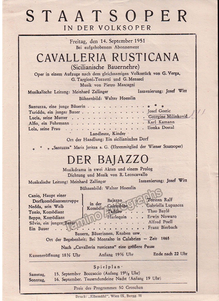 Vienna State Opera - Program Lot 1947-1955 - Tamino