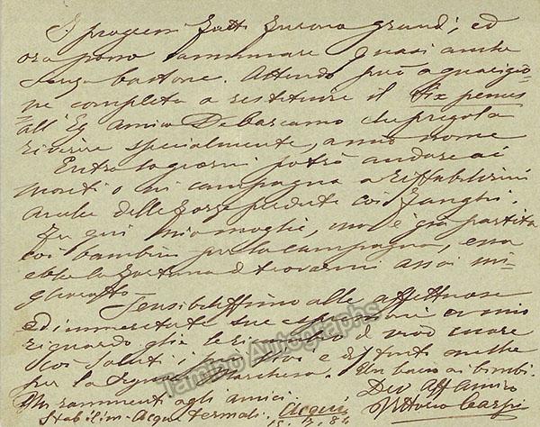 Capri, Vittorio - Autograph Note Signed 1884 - Tamino