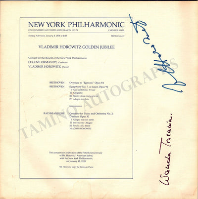 Horowitz, Vladimir - Toscanini, Wanda - Signed Program New York 1978