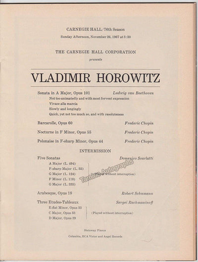 Horowitz, Vladimir - Program Carnegie Hall 1967