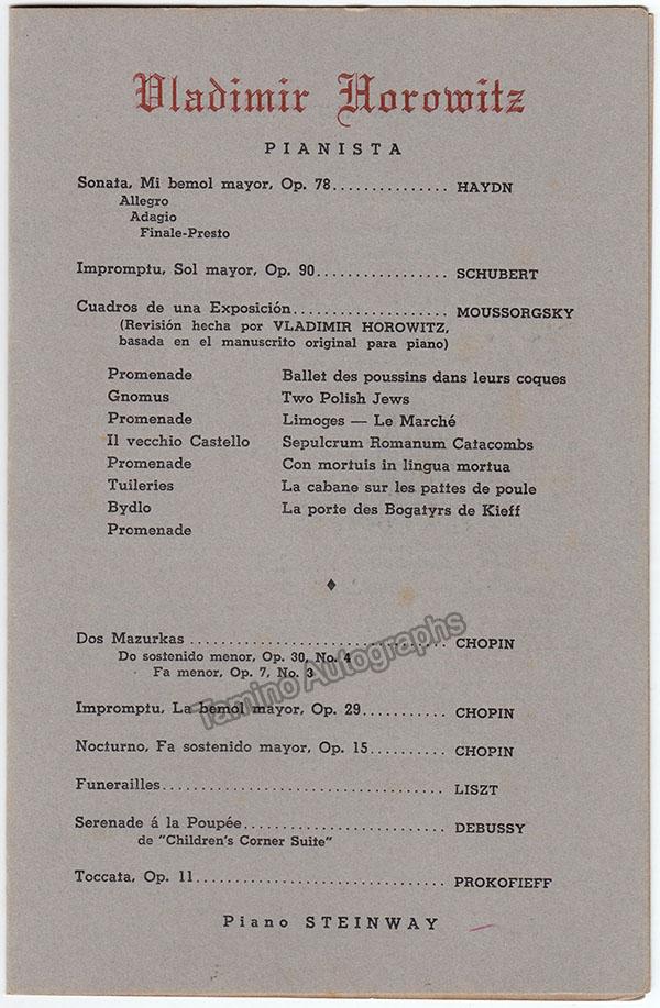 Horowitz, Vladimir - Signed Program Havana 1949 - Tamino
