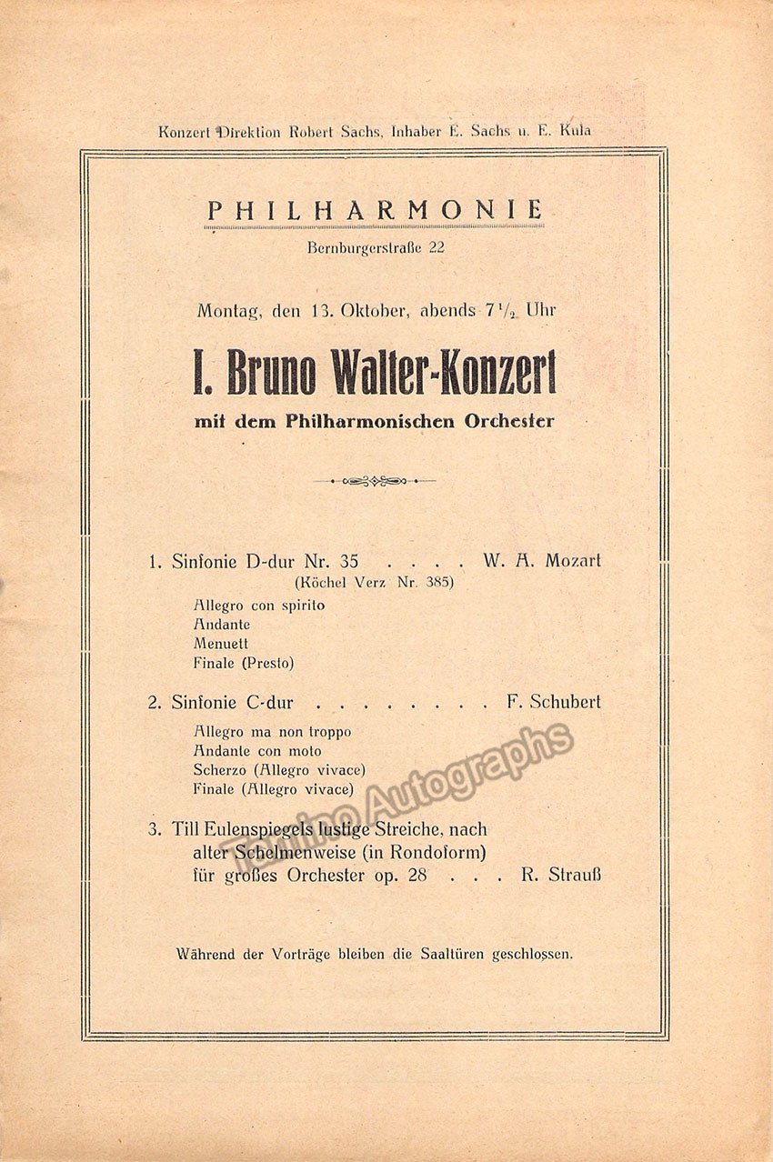 Bruno Walter - Programs Lot 1929-1934