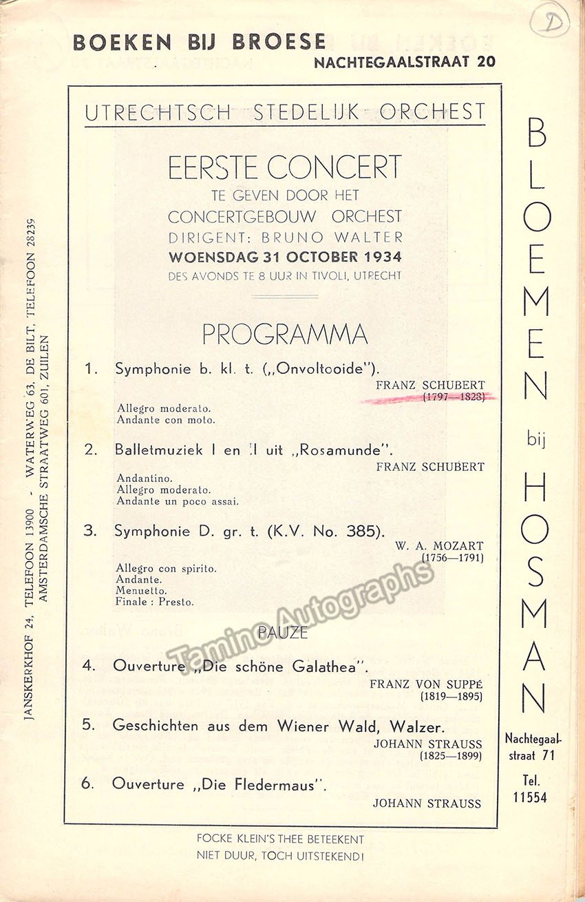 Bruno Walter - Programs Lot 1929-1934