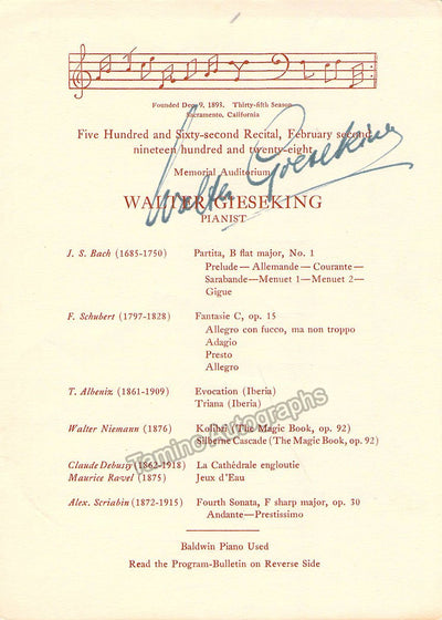 Gieseking, Walter - Signed Program Sacramento (USA)