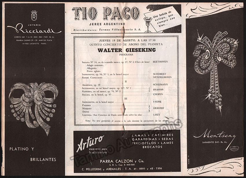 Gieseking, Walter - Concert Program Lot 1948