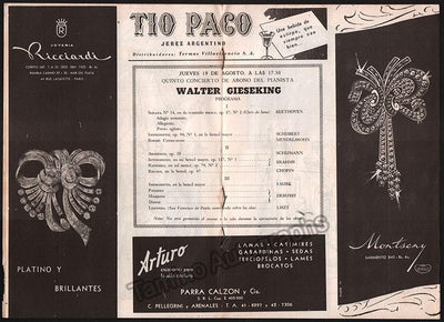 Gieseking, Walter - Concert Program Lot 1948
