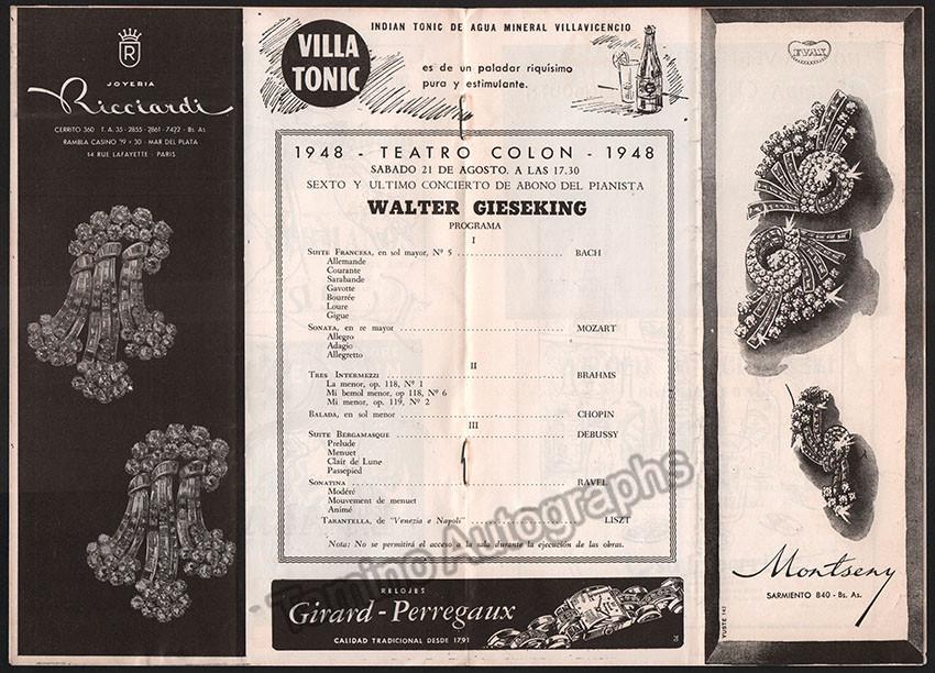 Gieseking, Walter - Concert Program Lot 1948 - Tamino