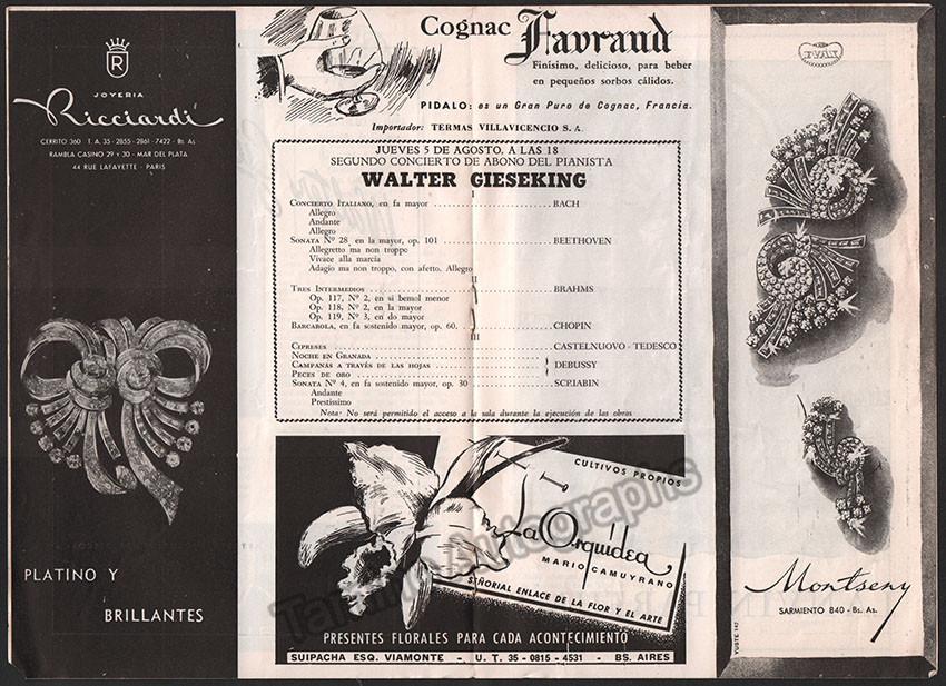 Gieseking, Walter - Concert Program Lot 1948 - Tamino