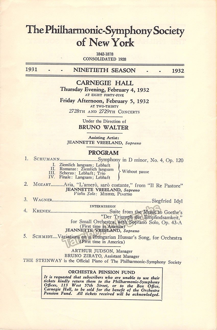 Walter, Bruno - Program Lot 1929-1934 - Tamino