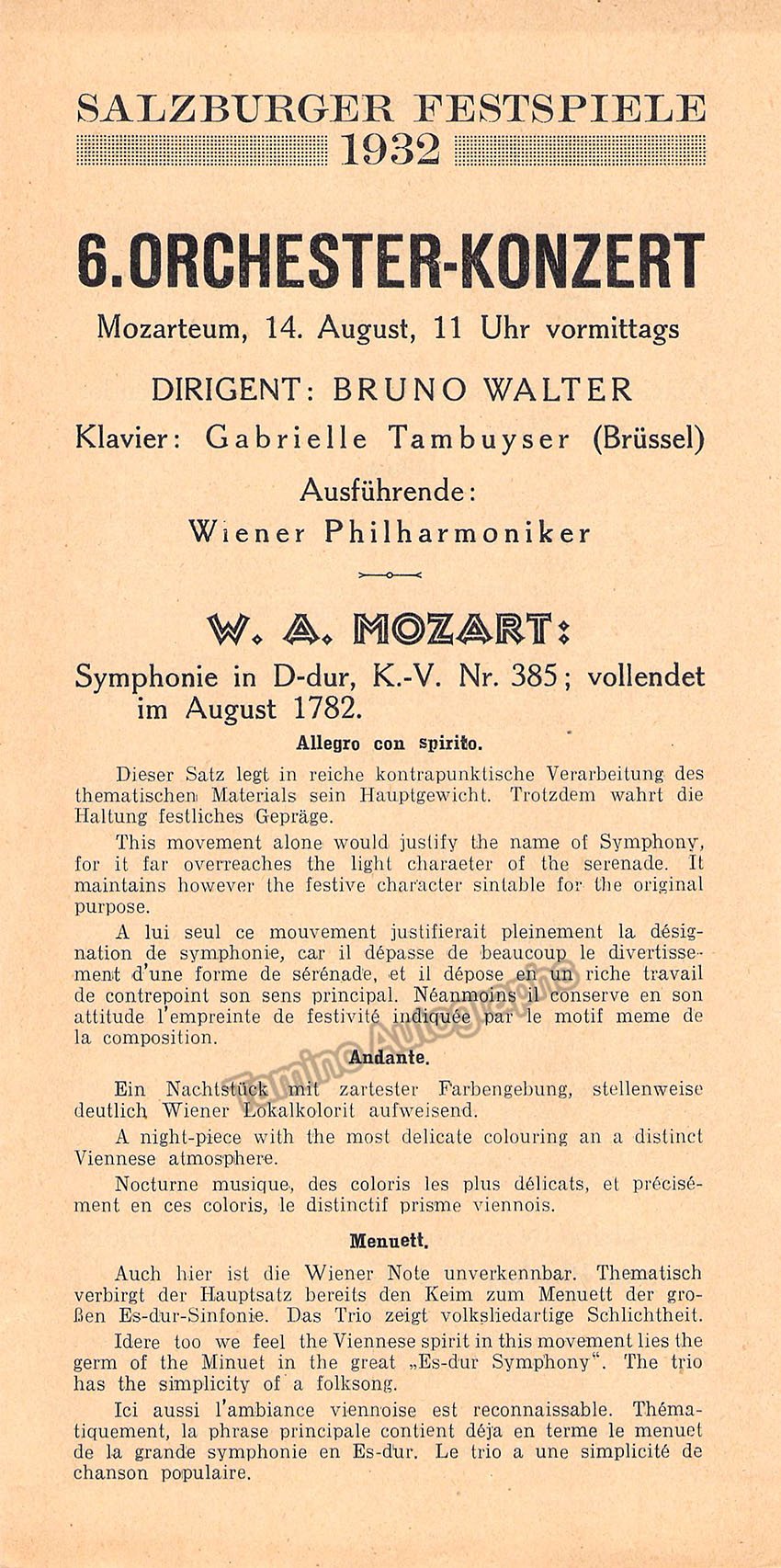 Walter, Bruno - Program Lot 1929-1934 - Tamino