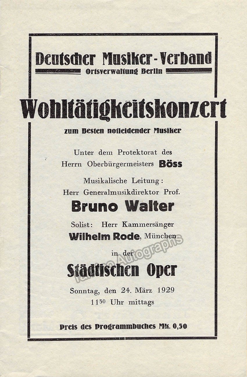 Bruno Walter - Programs Lot 1929-1934