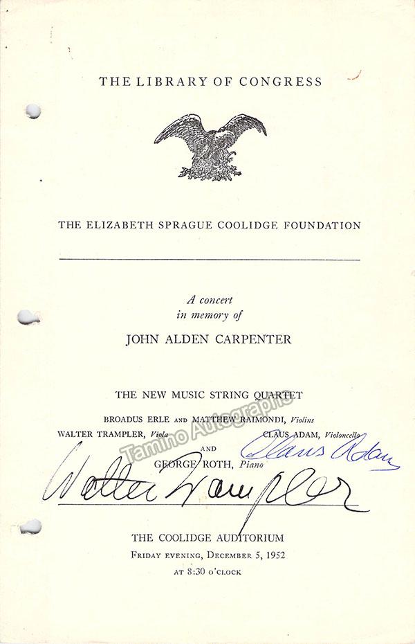 Trampler, Walter - Adam, Claus - Signed Program Washington 1952