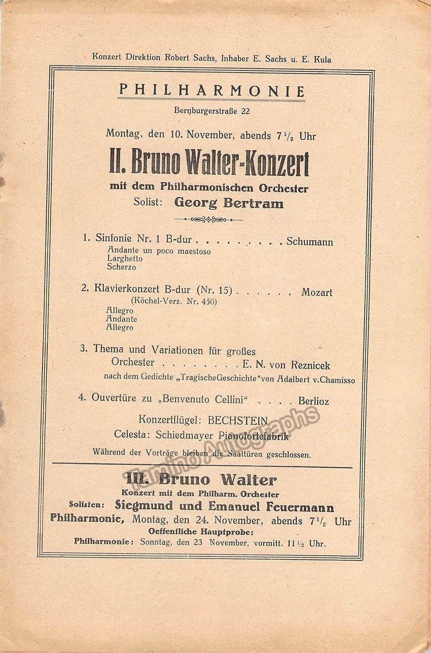 Bruno Walter - Programs Lot 1929-1934