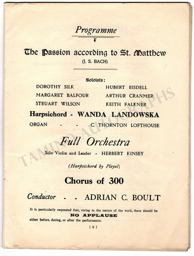 Landowska, Wanda - Concert Program 1930